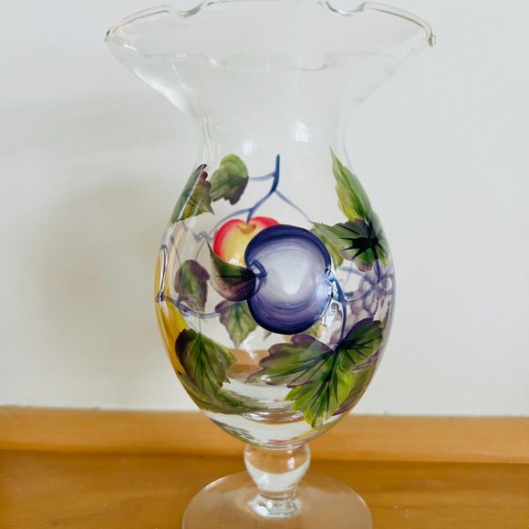 TRACEY PORTER Pair of Hand Painted Glass Vases with Fruit EUC - Picture 9 of 12